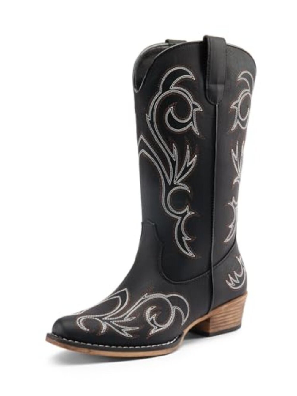 🆕 Womens Cowboy Cowgirl Boots Mid Calf Square Toe Retro Western - Black